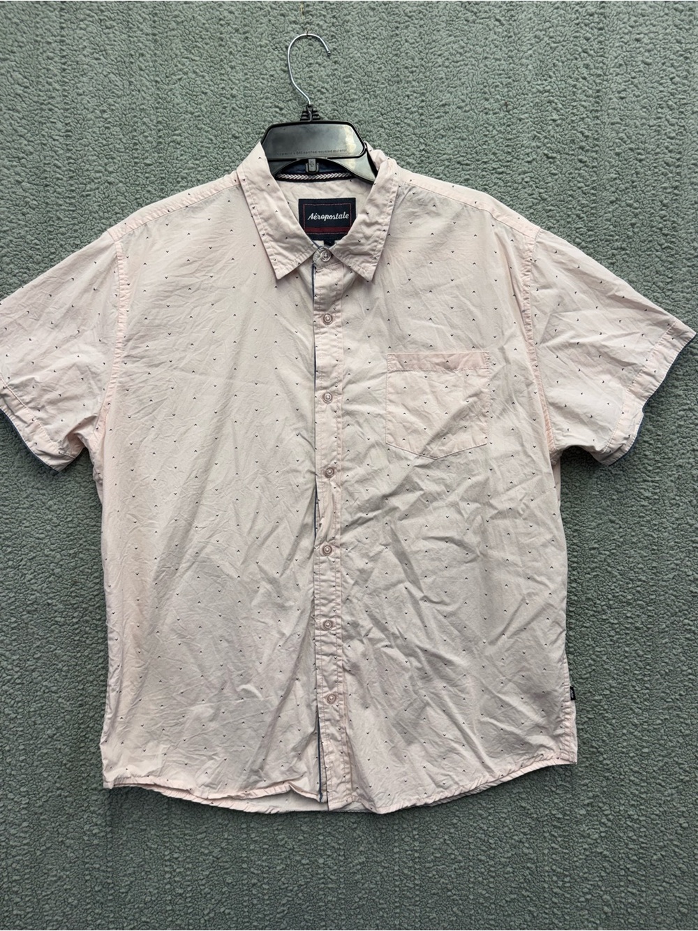 Aeropostale Men's Light Pink Short Sleeve Button-Down Shirt